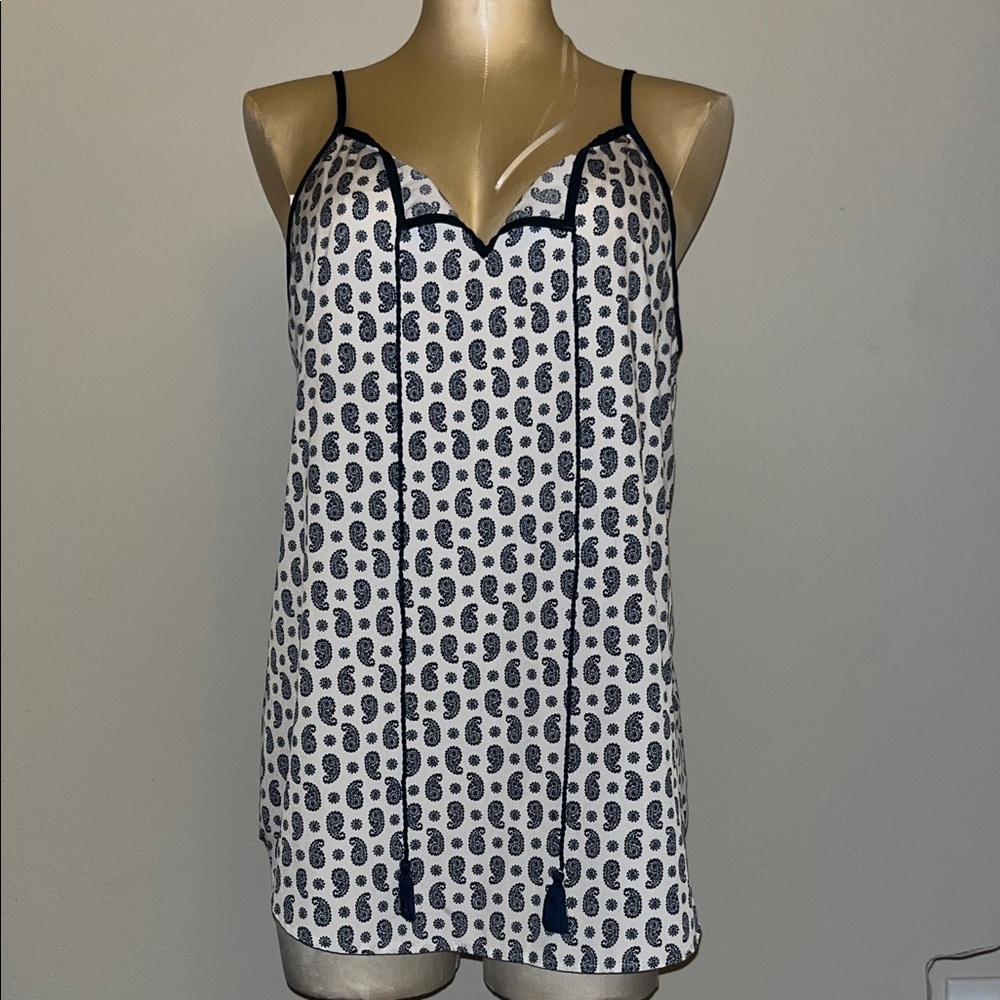 Ann Taylor White and Navy Paisley Print Cami Top